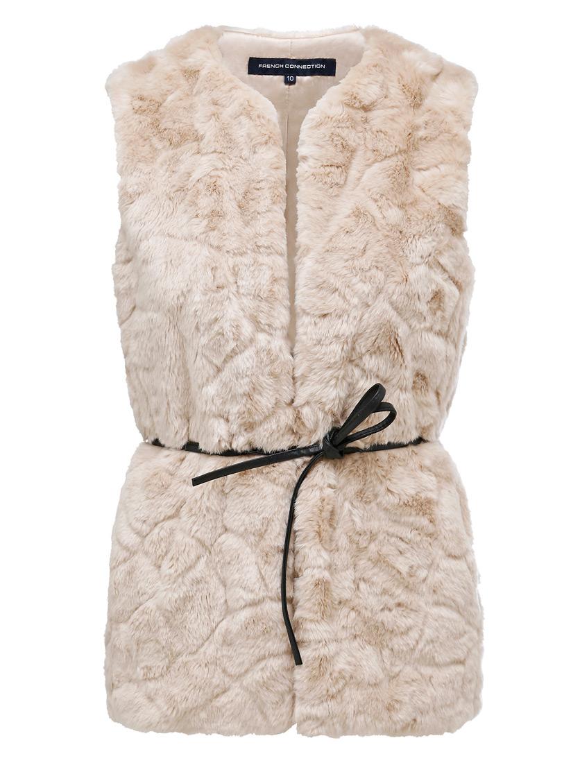 French Connection faux fur vest with tie